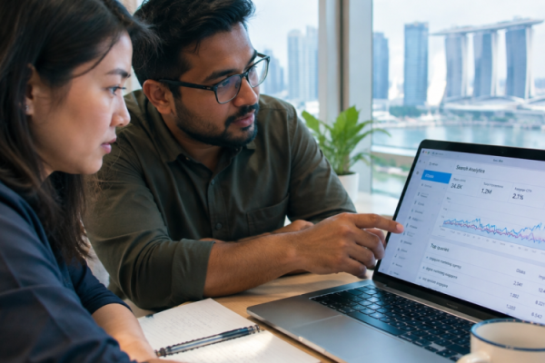 Singapore Marketing Team Reviewing Search Analytics Dashboard