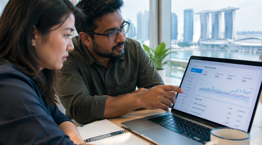 Singapore Marketing Team Reviewing Search Analytics Dashboard