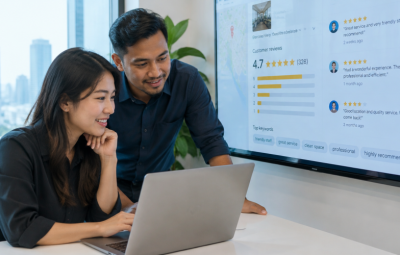 Singapore team reviewing Google Business Profile customer reviews