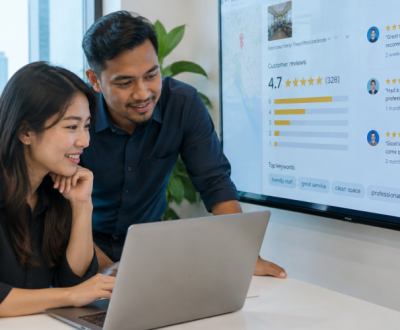 Singapore team reviewing Google Business Profile customer reviews
