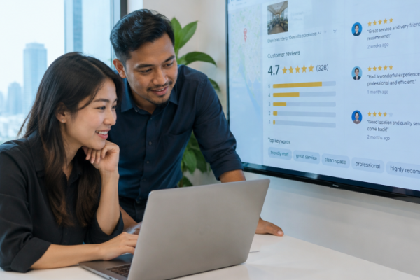 Singapore team reviewing Google Business Profile customer reviews
